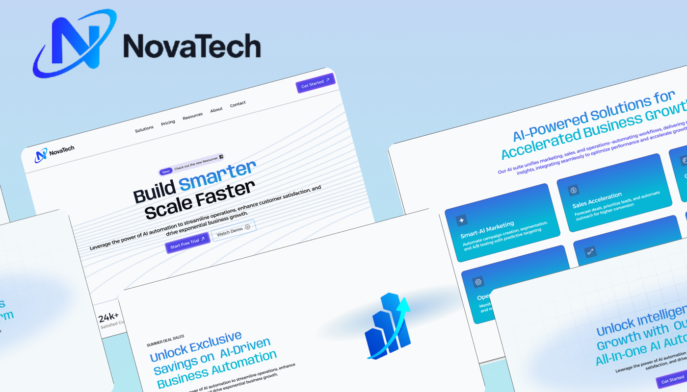 NovaTech Webflow hero — gradient headline, SVG background, CTAs