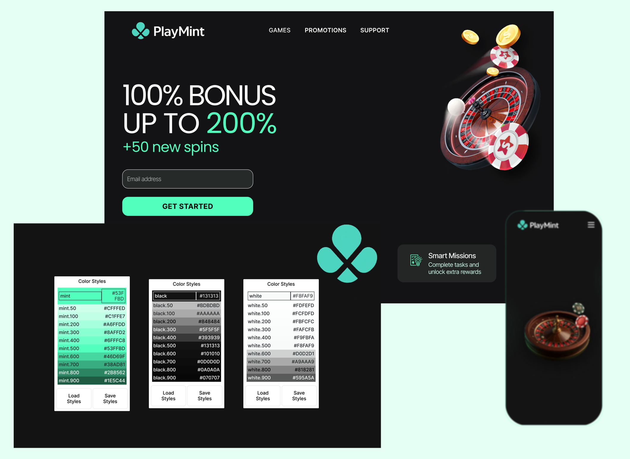 PlayMint — mint-white promo landing