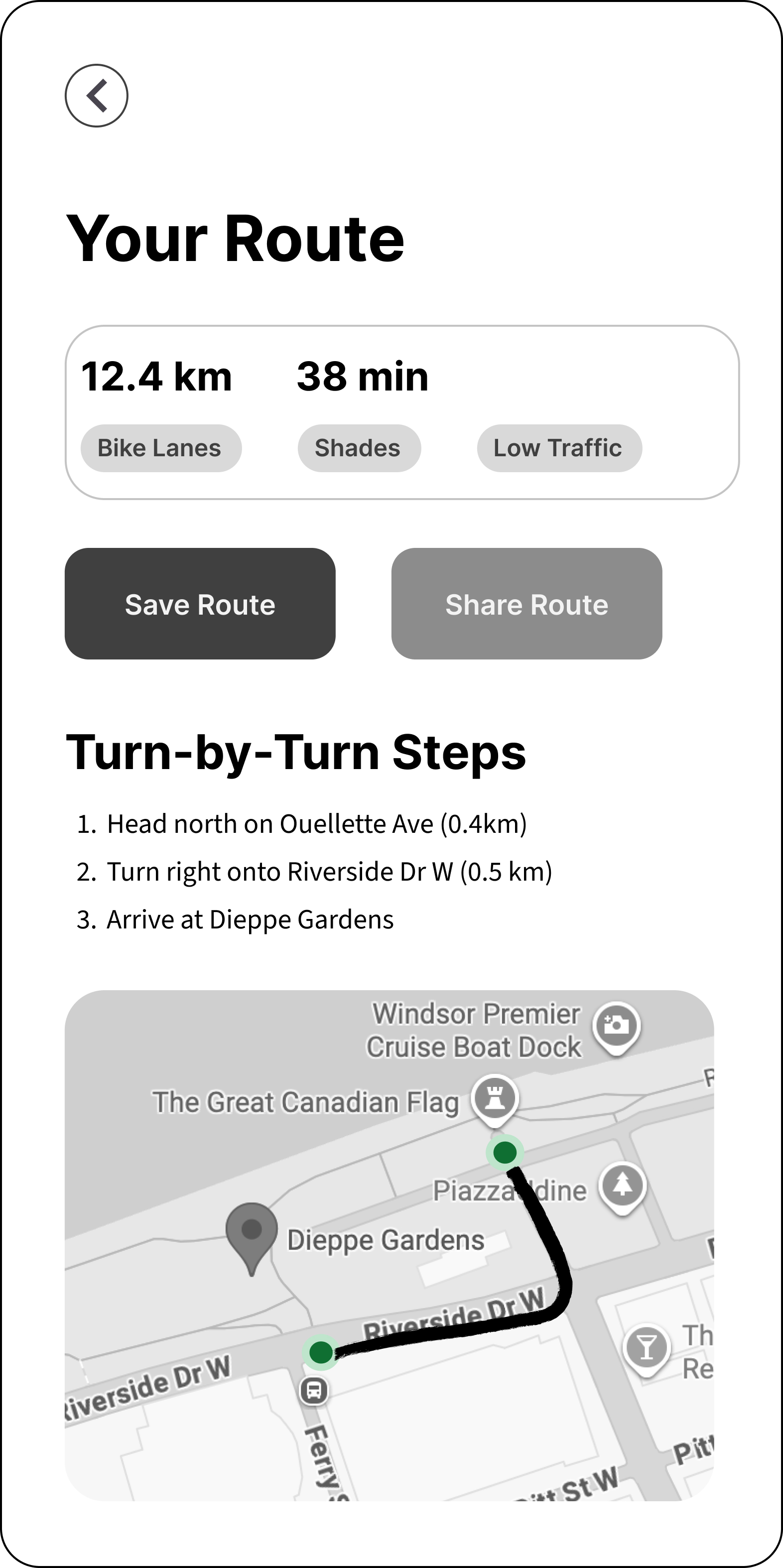 Wireframe 5: Route Results