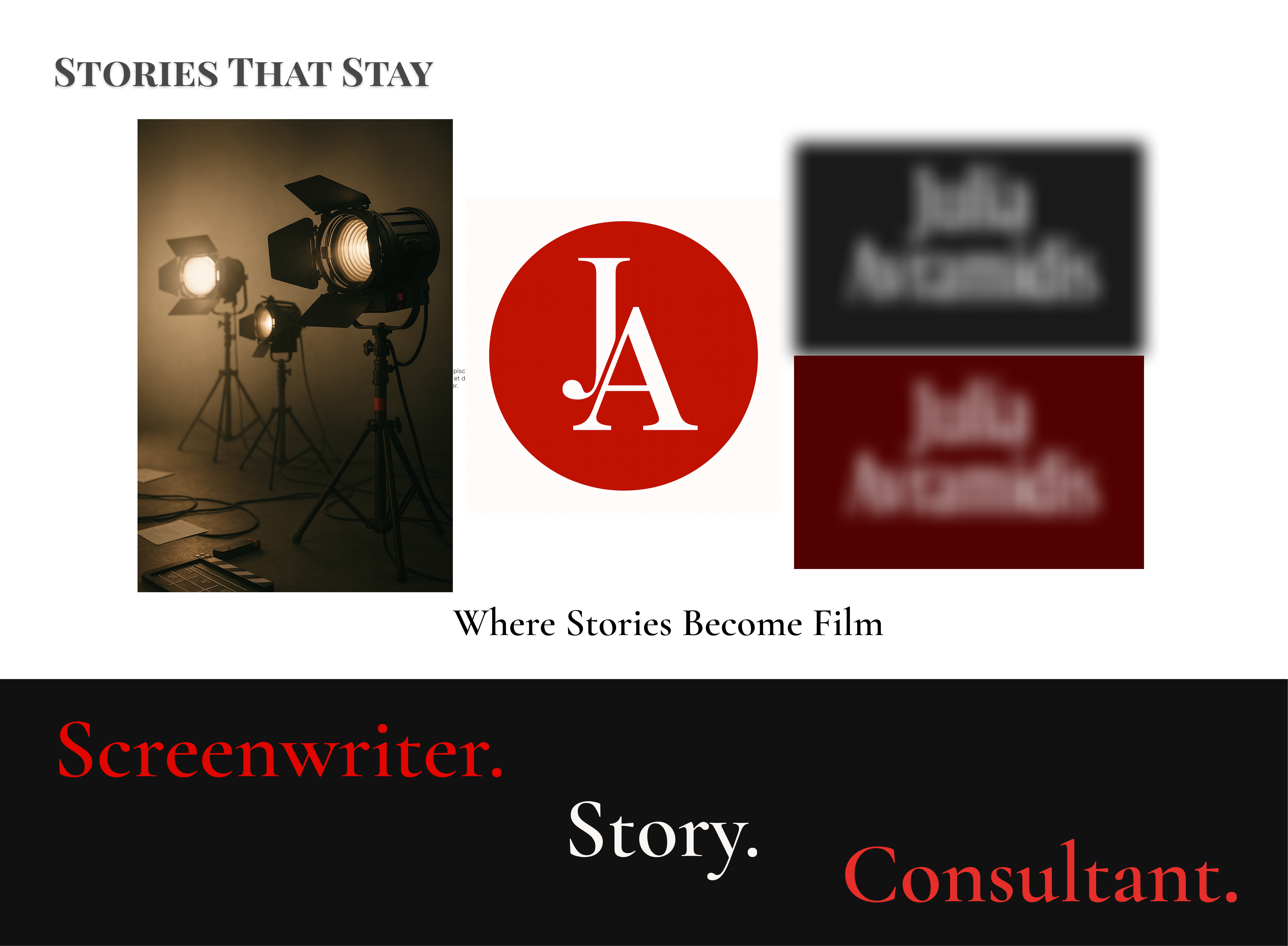 Cinematic moodboard for a screenwriter brand — warm, editorial, cinema-inspired.