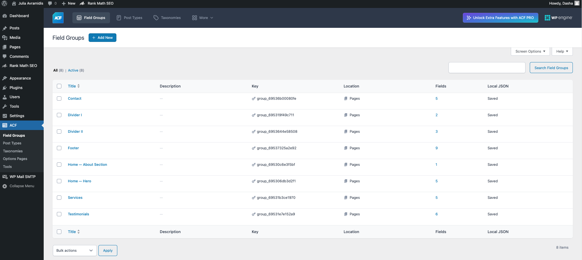 ACF field groups in WordPress CMS