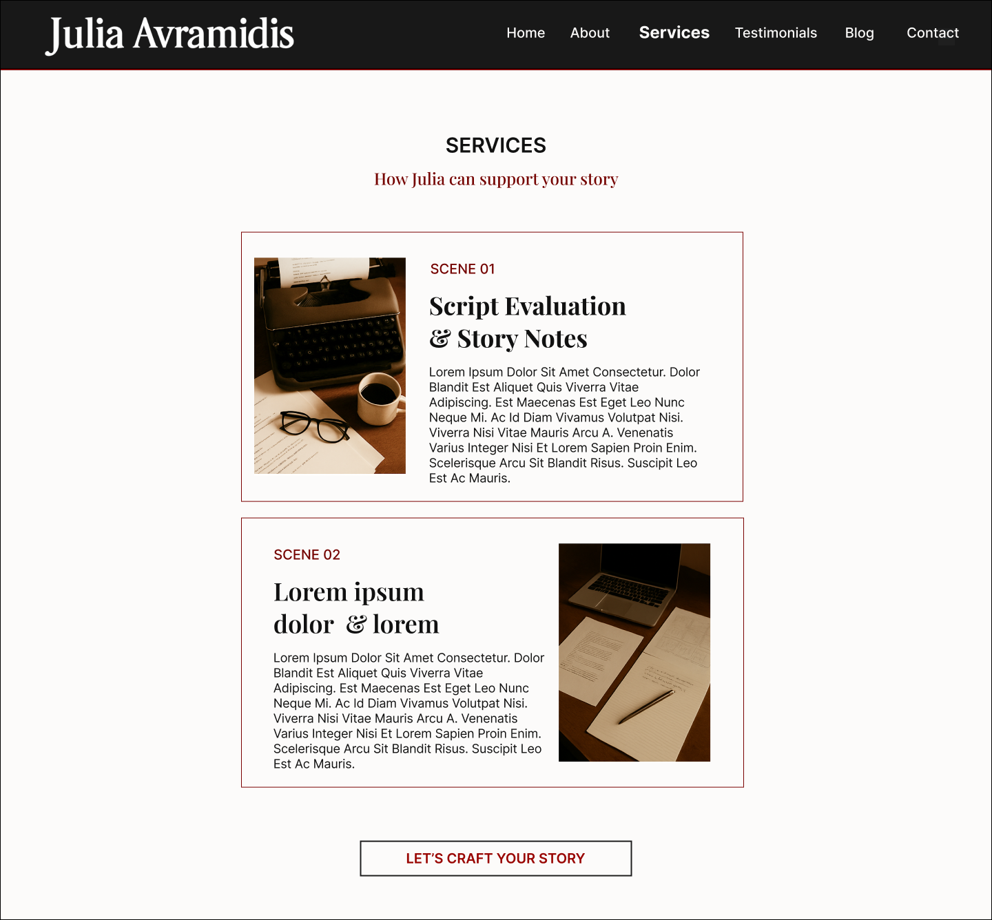 Services page with two clearly defined offerings